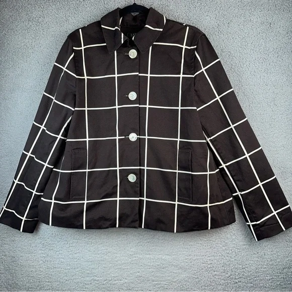 Lauren Ralph Lauren Womens Checkered Box Plaid Peacoat Size Large Dark Academia - Picture 1 of 10